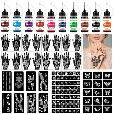 Immagine prodotto di Set di tatuaggi temporanei: 10 colori + stencil per corpo e viso