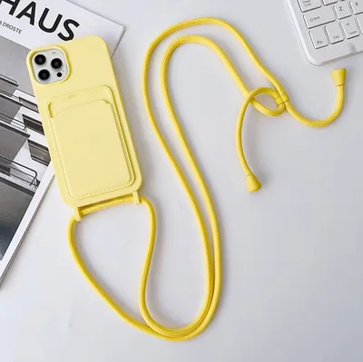 Produktbild von Mobigear Lanyard Card iPhone 15 Pro Silikon Handykette mit Kartenhalter - Gelb