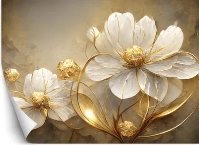 Produktbild von Vlies fototapete Goldene Blumen Glamour Abstraktion 350x245 cm Feeby Gold inkl. Kleber einfache Montage