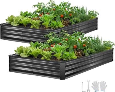 Zdjęcie produktu dla VEVOR Podwyższona grządka metalowa, zestaw 2 szt., 244 x 122 x 30 cm, prostokątna grządka ogrodowa, zestaw skrzynek do sadzenia na zewnątrz, grządka warzywna z rękawiczkami, grządka kwiatowa, grządka do sadzenia kwiatów i warzyw