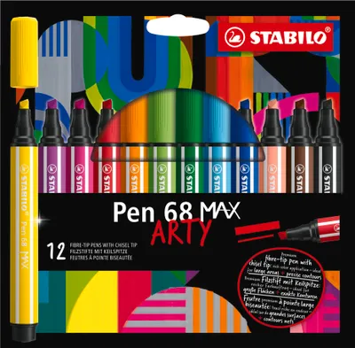 Obrázek produktu pro STABILO Pen 68 MAX, 12 barva/barev, Béžová, Černá, Modrá, Hnědá, Zelená, Světle modrá, Světle zelená, Oranžová,..., 5 mm, 1 mm, Vícebarevný, Kulatý