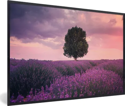 Produktbild von MuchoWow® Gerahmtes Poster Lavendel - Lila Blumen - Baum - Natur 90x60 cm - Poster mit Schwarzem Bilderrahmen Wandposter Rahmen Foto Bilder - Fotorahmen - Foto-Plakat