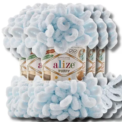 Produktbild von Alize 5x 100g Puffy Wolle, Uni, Häkeln, Stricken (Powder Blue - 730)