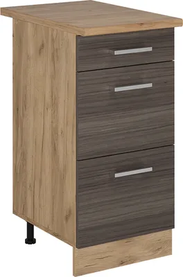 Produktbild von Küchenunterschrank Vicco R-Line Edelgrau 40 cm mit Schubladen, AP Eiche, Model 53685