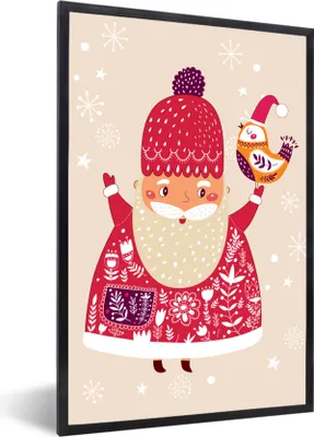 Produktbild von MuchoWow® MuchoWow® Gerahmtes Poster Weihnachten - Vogel - Schnee - Weihnachtsmann - Winter 60x90 cm - Poster mit zchwarzem Bilderrahmen - Kunst