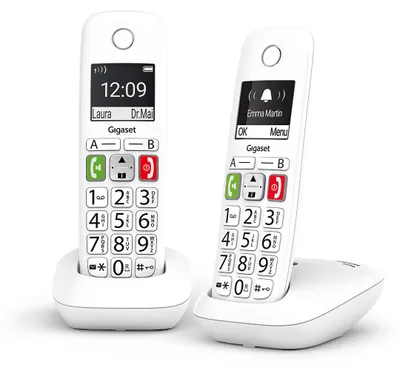 Produktbild von Gigaset E290 Duo, Analoges/DECT-Telefon, Kabelloses Mobilteil, Freisprecheinrichtung, 150 Eintragungen, Anrufer-Identifikation, Weiß