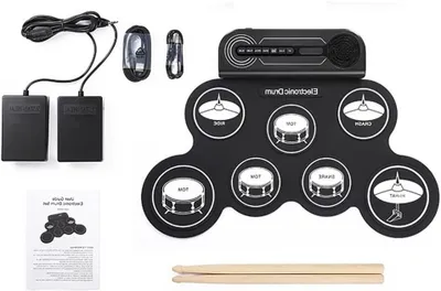 Immagine prodotto di Batteria elettronica - Batteria pieghevole - Per esercitarsi a suonare - Con pedale - 7 pad - Colore nero