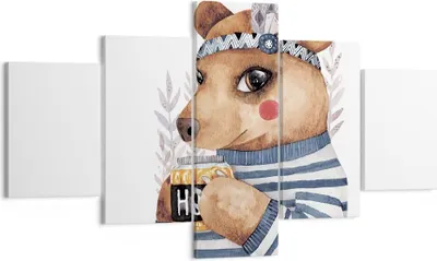 Produktbild von Bild auf Leinwand - Leinwandbild - 5 Teile - Anthropomorphisierung Bär Kinder - 125x70cm - Wand Bild - Wanddeko - Wandbilder - Leinwanddruck - Bilder - Wanddekoration - Leinwand bilder - EA125x70-4367