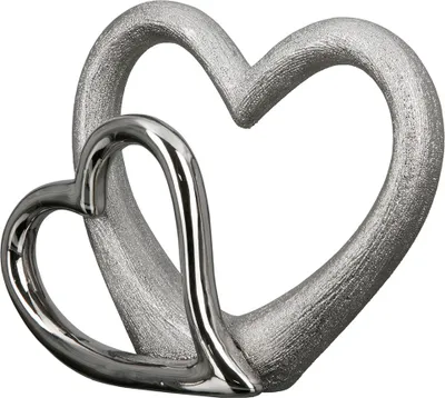 Produktbild von Gilde Dekoobjekt, Herz, "Double Heart", Porzellan, silberfarben, VE 3, L. 5 cm, B. 19.5 cm, H. 15.5 cm 28997 4063387289976