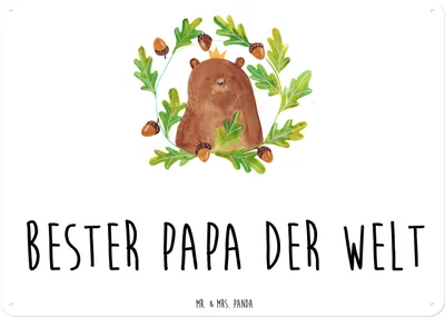 Produktbild von Mr. & Mrs. Panda Schild Bär König DIN A6 - Weiß - Geschenk, Papi, Vatertag, Papa, Daddy, Vater, tafel, Türschild, Blechschild, Teddy, Magnetschild, Wandbild