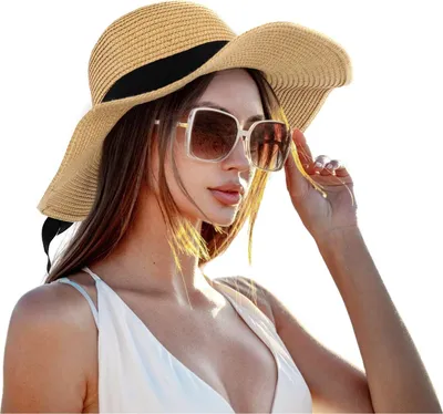 Produktbild von Freetoo Damen Sonnenhüte, Sonnenhut Damen, UPF 50 + Strandmütze, Strohhut, Stroh Sonnenhut für Frauen, Sommerhut Faltbarer Sonnenhut