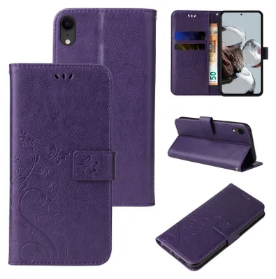 Produktbild von Handyhülle für Apple iPhone XR Floral Blumen Schmetterling Flip Cover Hülle Case Klapphülle Handytasche Farbe: Violett