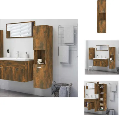 Produktbild von vidaXL Badezimmerschrank Räuchereiche 30x30x130 cm Holzwerkstoff -  Badezimmermöbel-Sets
