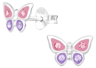 Produktbild von Ohrstecker Schmetterling Mädchen: Kristall Ohrringe Silber 925