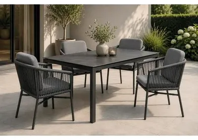Immagine prodotto di Set di sedute Destiny LIMONE BARLETTA 4 sedie impilabili + 1 tavolo Ø110x76cm, antracite