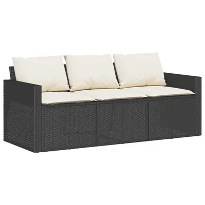 Image de vidaXL Canapé de jardin avec coussins 3 places noir poly rotin