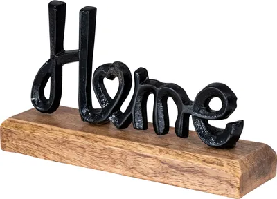 Produktbild von Aufsteller Home H11cm Schriftzug Schwarz Metall Holz Deko Mangoholz Tischdeko