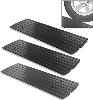 Produktbild von Pyle Driveway Car Adjustable Curb Ramps - 3-pakowy zestaw wytrzymałych gumowych ramp progowych - również do rampy załadunkowej, garażu, chodnika, ciężarówki, skutera, pojazdu