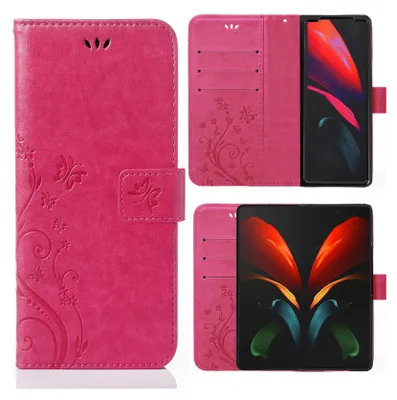 Produktbild von Handy Tasche für Samsung Galaxy Z Fold 5 Schutz Hülle Handyhülle mit Blumenmuster Klapp Hülle mit Standfunktion und Kartenfächer Farbe: Pink