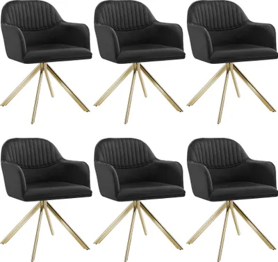 Image de Chaise pivotante en velours Lona avec rembourrage épais - noir/or, Lot de 6