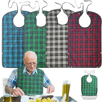 Produktbild von 4 Stück Lätzchen für Erwachsene, Waschbar, Mit Auffangschale Wasserdicht, Schlabberlatz für Männer Frauen Ältere Menschen Behinderte, 78x45cm
