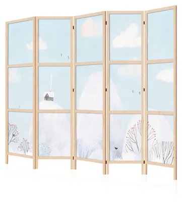 Zdjęcie produktu dla LUMASOUL Parawan Jednostronny, parawan do wnętrz, motyw zimowy, 225x172 cm