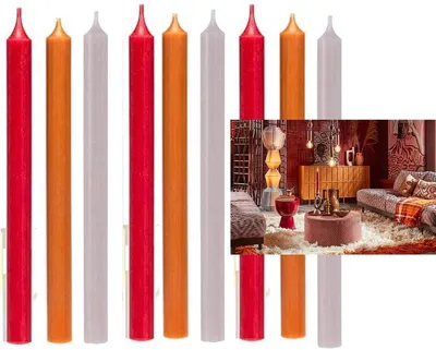 Image de Bougies de table longues Cactula Luxe 28 cm, lot de 9 « Nomad » – Nude, Orange et Rouge