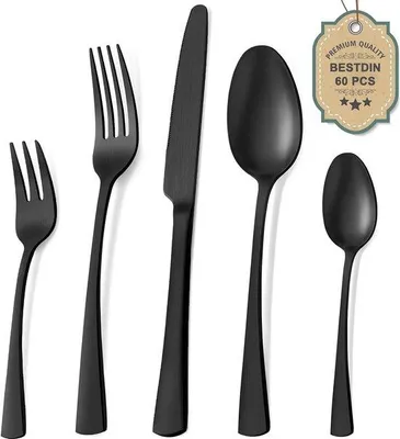 Produktbild von Famanu Besteckset 60-teilig - Schwarz Matt für 12 Personen