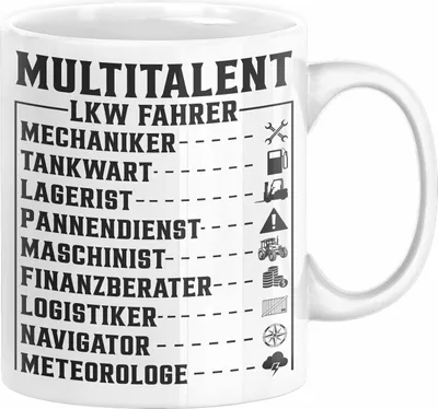 Produktbild von LKW Fahrer Tasse Geschenk Multitalent Lustiger Spruch Lastkraftwagenfahrer (Weiß)