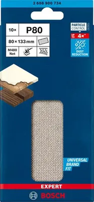 Image de Feuilles abrasives BOSCH EXPERT rectangulaire bois et peinture net M480 - 80X133mm - G80 - 2608900734