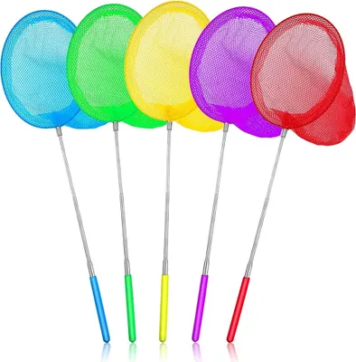 Produktbild von 5 Stück Teleskop Kinder Kescher Ausziehbar Schmetterlingsnetz Klein Fangnetz Outdoor Zum Fangen von Insekten Bugs Angeln Garten Pool Outdoor Fischernetz [14,5 - 33,8 Zoll]