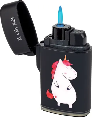 Produktbild von Mr. & Mrs. Panda Feuerzeug Einhorn Wut - Schwarz - Geschenk, Arbeit, Einhörner, gas anzünder, Lustig, Unicorn, zigarettenanzünder, Feuerzeuge, Nein, sturmfeuerzeug