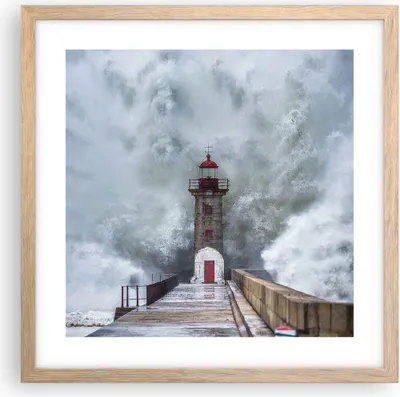 Produktbild von Gerahmtes Poster - Rahmen in heller Eiche - Laterne Meer Sturm - 40x40 cm - Wand Bild - Wanddeko - Wandbilder - Kunstposter - Wandposter - Bilderrahmen - Bilder - Kunstdruck - P2NAC40x40-5003