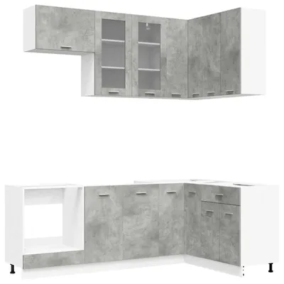 Image de vidaXL Ensemble de cuisine LYON, 8 pièces, gris béton, matériau de bois
