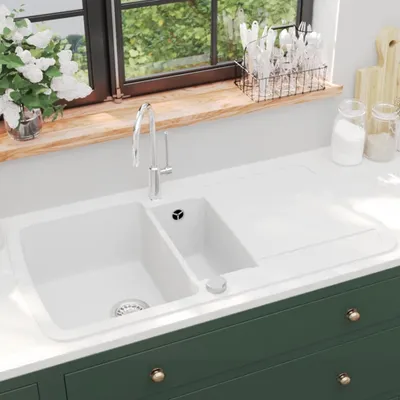 Obrázek produktu pro The Living Store Žulový dřez s dvojitou mísou bílý