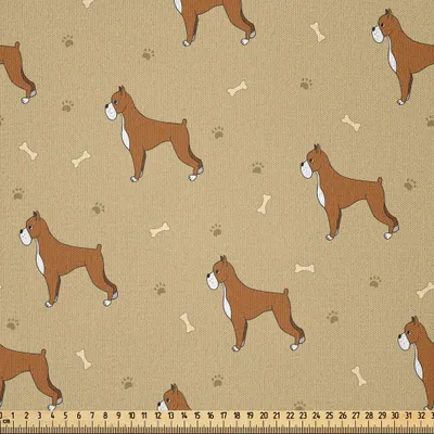 Produktbild von ABAKUHAUS Boxer-Hund Microfaser Stoff als Meterware , Brown Cartoon reinrassige Hunde mit Paw Prints und Knochen Kinder Nursery, 10 M (230 x 1000 cm), Pale Brown Caramel Weiß