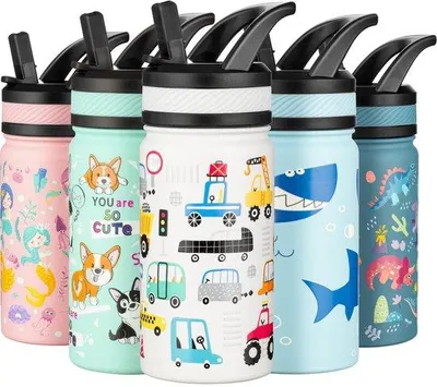Image de Gourde pour enfant 420 ml en acier inoxydable avec paille, pour l'école