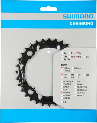 Obrázok produktu pre Shimano FC-M590 32 zubov 4-ramenný 9-rýchlostný 104 mm LK Deore M591 MTB reťazový krúžok pre horské bicykle
