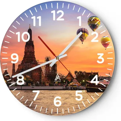 Produktbild von Wanduhr - Rund - Glasuhr - Tempel Asien - 40x40cm - Schleichendes Uhrwerk - Lautlos - zum Aufhängen bereit - Dekoration Modern - Wanddekoration aus Glas - C4AR40x40-3437