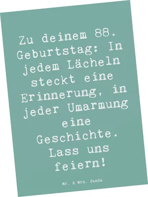 Produktbild von Mr. & Mrs. Panda Grußkarte Spruch 88 Geburtstag - Meeresbrise - Geschenk, 88., Postkarten, Lächeln, Postkarte, handgefertigte Geschenke, Umarmung, bildkarte, Geschichte