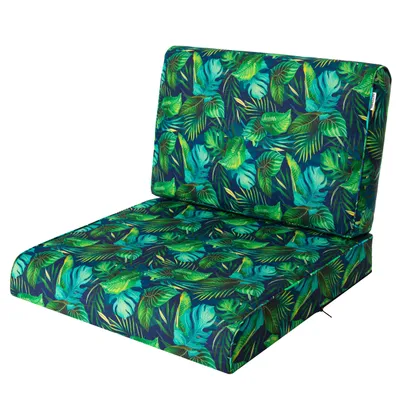 Produktbild von Bjird Sesselkissen, Kissen für Rattanmöbel, Sitzkissen & Rückenkissen, Sitzkissen für Sessel / Stühle - Indoor & Outdoor - Anti-Rutsch - 60x60 cm, Blaue Blätter