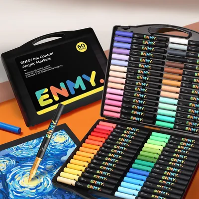 Image de Marqueurs à peinture acrylique liquide, ensemble de 60 pièces, pour textiles, toile, verre, bois, papier, travaux manuels et projets créatifs
