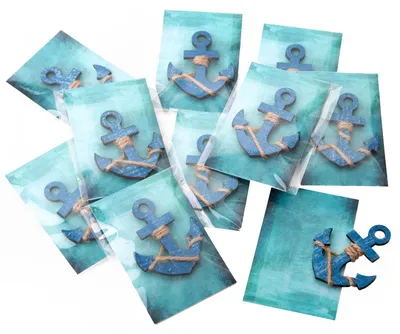 Produktbild von Maritime Mitgebsel - 10 blaue Holzanker & türkise Kärtchen - kleine Mitgebsel10 Stück