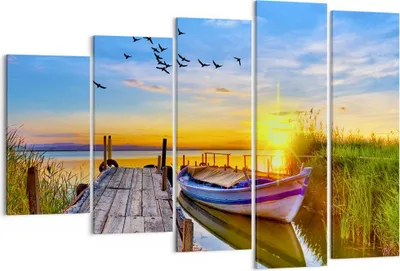 Produktbild von Bild auf Leinwand - Leinwandbild - See Boot Wasser - 150x100cm - Wand Bild - Wanddeko - Wandbilder - Leinwanddruck - Bilder - Kunstdruck - Wanddekoration - Leinwand bilder - Wandkunst - EG150x100-3983