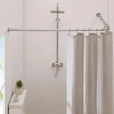 Zdjęcie produktu dla Drążek prysznicowy 61-94 cm x 61-94 cm, kształt L, regulowany, 12 pierścieni, do łazienki