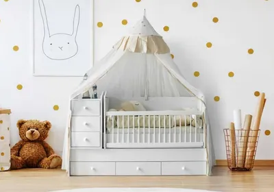 Image de Lit bébé Tente Stylée Espace de rangement Design moderne Chambre d'enfant Meubles Confortables