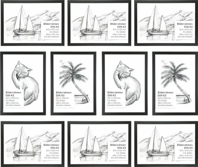 Produktbild von Bilderrahmen A3 Schwarz 10er Set bruchsicher Holz Kunststoff 45 x 32,5 cm eckig Wand Rahmen für Fotos Bilder Urkunden