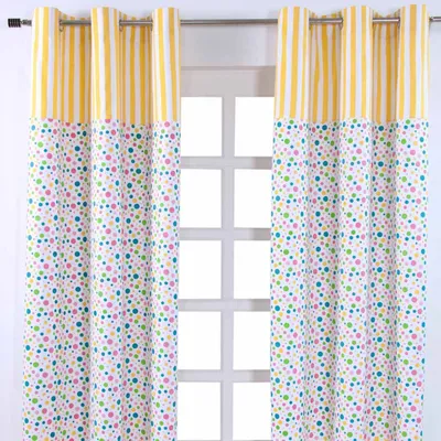 Obrázek produktu pro HOMESCAPES záclony Polka Dots & Stripes barevná sada 2 ks 182 x 137 cm