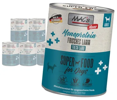 Produktbild von Mac's Dog Nassfutter Monoprotein Lamm 6x800g Für Hunde mit Allergien