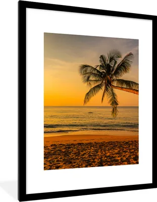 Produktbild von MuchoWow® Gerahmtes Poster Palme - Strand - Sonnenuntergang - Meer 60x80 cm - Poster mit Schwarzem Bilderrahmen Wandposter Rahmen Foto Bilder - Wohnzimmer - Dekorationen - Prämie